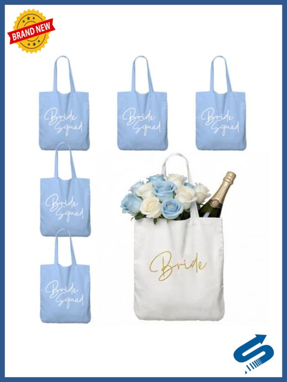 Bride Squad Tote Bags, 6-Piece, 100% Cotton Canvas, Bridesmaid Gifts